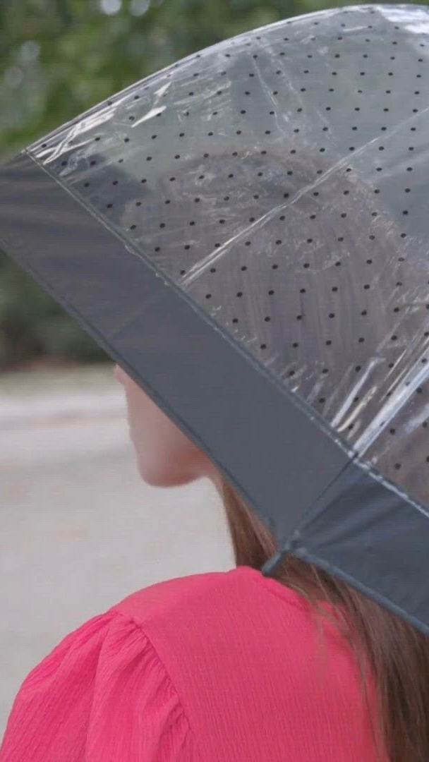 Automatinis ilgas permatomas skėtis su taškeliais 85 cm