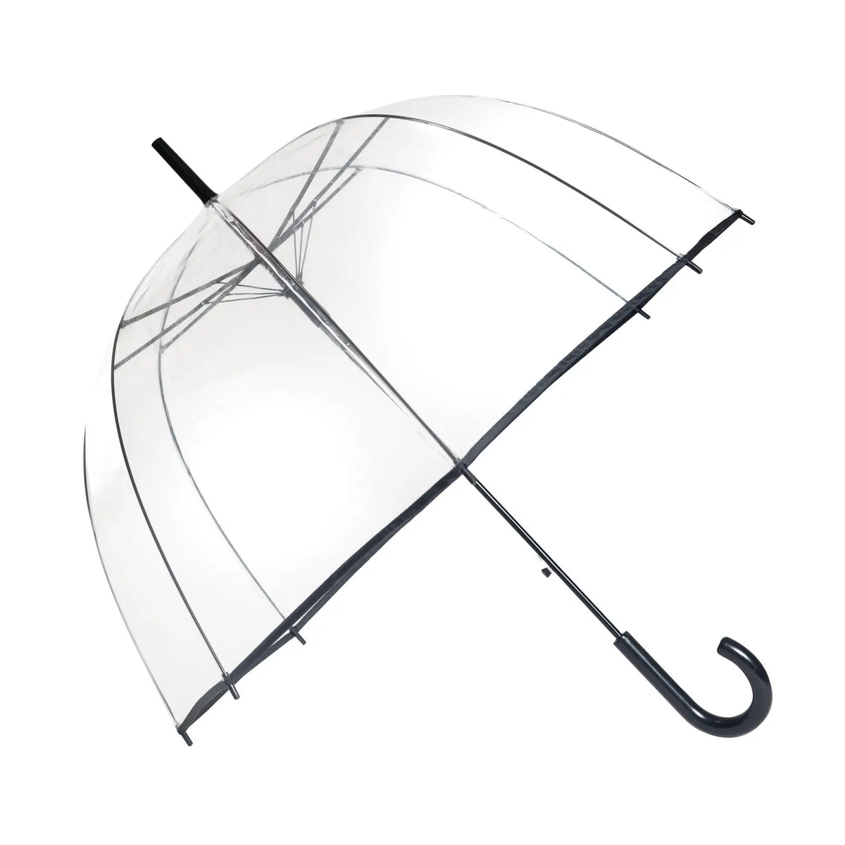 Automatinis ilgas permatomas skėtis su juoda juostele 85 cm