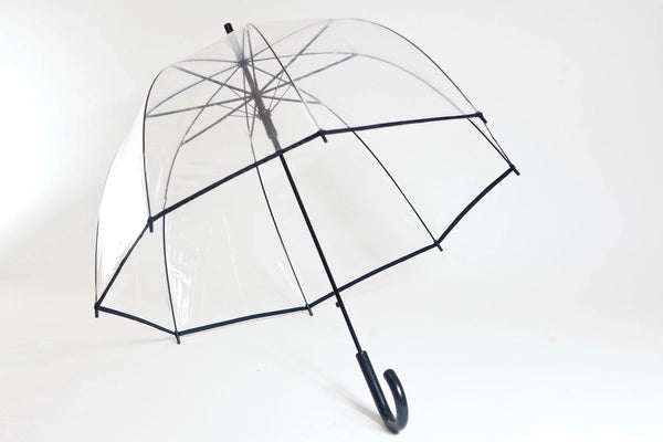 Automatinis ilgas permatomas skėtis su juoda juostele 85 cm