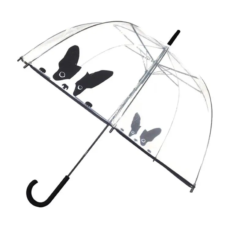 Automatinis ilgas permatomas skėtis su šuniuku 85 cm